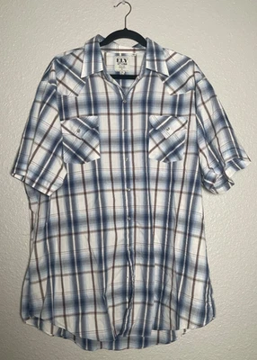 Ely Cattleman Pearl Snap Shirt Mens XXLT  Blue Plaid Western Cowboy Lightweight - Image 1 of 4