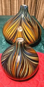 Pair Art Hand Blown Glass Vases Swirled 8", 12" - Picture 1 of 22