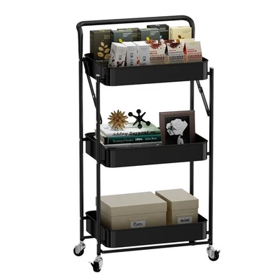3-Tier Removable Folding Storage Shelf with Wheels,Living Room Organizer Shelf - Image 1 of 4