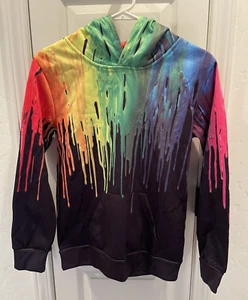RAINBOW HOODIE SHIRT w/COLORFUL PAINT DRIP GRAPHIC Funnycokid YOUTH XXL - Picture 1 of 4