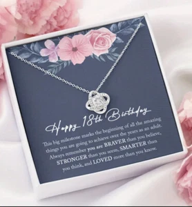 Gift For 18th Birthday Love Knot Necklace + Card + Gift Box For Her - Picture 1 of 4