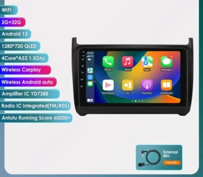 RADIO 2 DIN ANDROID PER VOLKSWAGEN POLO WI-FI GPS BLUETOOTH CARPLAY 2/32 Q-LED - Immagine 1 di 4