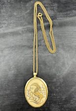 RARE Vintage White/Gold Sugared Pendant Necklace Zodiac Capricorn  FREE SHIPPING