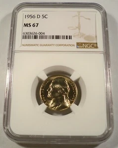1956-D NGC MS67 JEFFERSON NICKEL NICE GOLD TINT 5c MS 67 - Picture 1 of 6