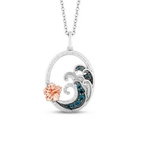 Round Cut CZ Lilo & Stitch Ocean Wave 2-Tone Gold Finish Pendant 925 Silver - Picture 1 of 2