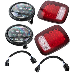 4Pcs 7 inch DC12V LED Headlights + Tail Lights Kit Fit For Jeep Cj-7 1976-1986 - Picture 1 of 12