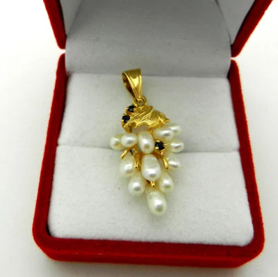 Dije colgante 2D perlas y zafiro oro amarillo macizo 18K 3gr Foto 1 de 4