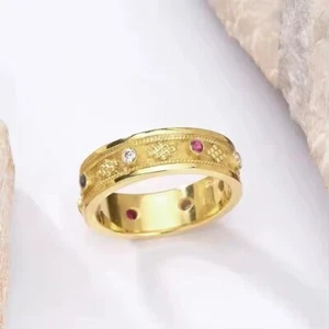 Byzantinischer etruskischer Bandring Saphir Rubin CZ vergoldet - Versand aus USA - Bild 1 von 3