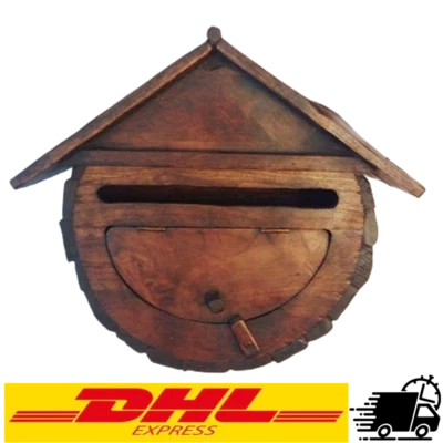 13"Tall Wooden Mailbox Rustic Vintage Style Teak Wood Handmade Home Decor Gift - Image 1 of 4