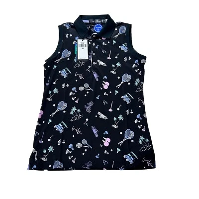 Camisa Polo RLX Ralph Lauren Para Mujer XS Ajuste A Medida Negra Gráfica Sin Mangas Foto 1 de 4