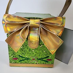 Bolso de Mano Caja Pequeña Borde Dorado Brillante Verde Parques Disney Present - Imagen 1 de 5