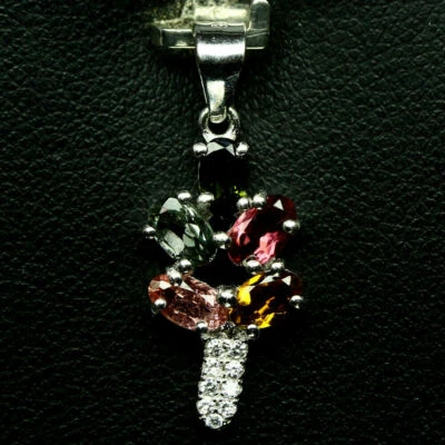 SHOLA Vera Naturale Multicolore Pendente In Tormalina Argento Sterling N129 - Immagine 1 di 3