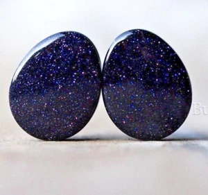 Pair of Teardrop Blue Goldstone Plugs / Gauges 10 sizes 2g 0g 00g 1/2" - 1 " - Picture 1 of 4