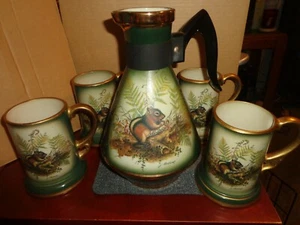 VTG JAMES B BEAM 1970'S PITCHER & 4 MUGS LITHO JAMES LOCKHART D-286 Collectible - Picture 1 of 3