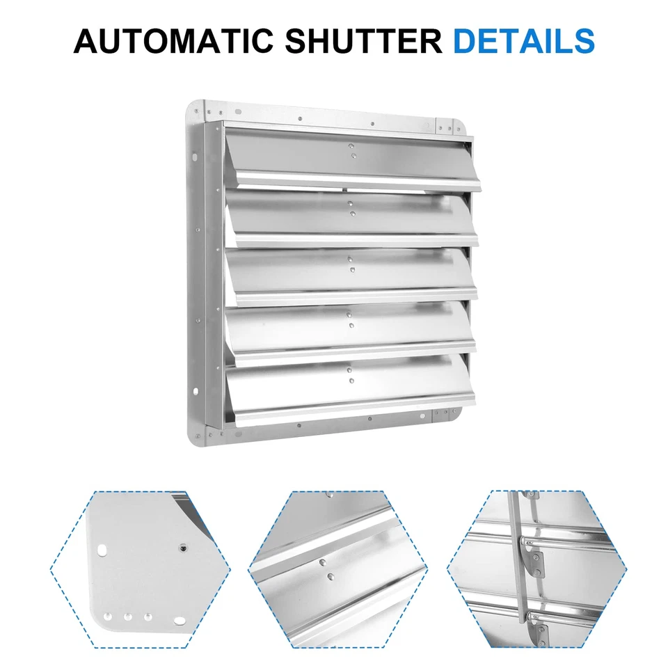 iPower 20-Inch Square Aluminum Automatic Gravity Shutter Louver Vent Silver
