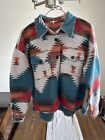 La Miel Womens Boho Southwestern Aztec Blanket Shacket Button Up Jacket Size L