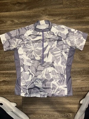 Camiseta deportiva de ciclismo Cannondale para mujer pequeña media cremallera floral púrpura #K Foto 1 de 4