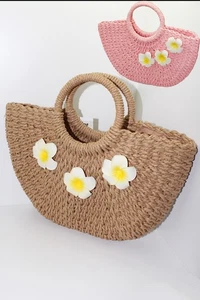 retro pin up rockabilly Blüten Bastkorb Hawaii Bast Bali Flower Handtasche - Bild 1 von 10