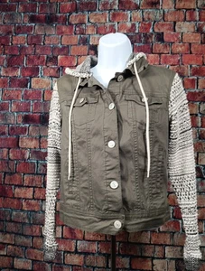 Girls Wildflower Denim Hoodie Sweatshirt Size M Pre Owned - Picture 1 of 18