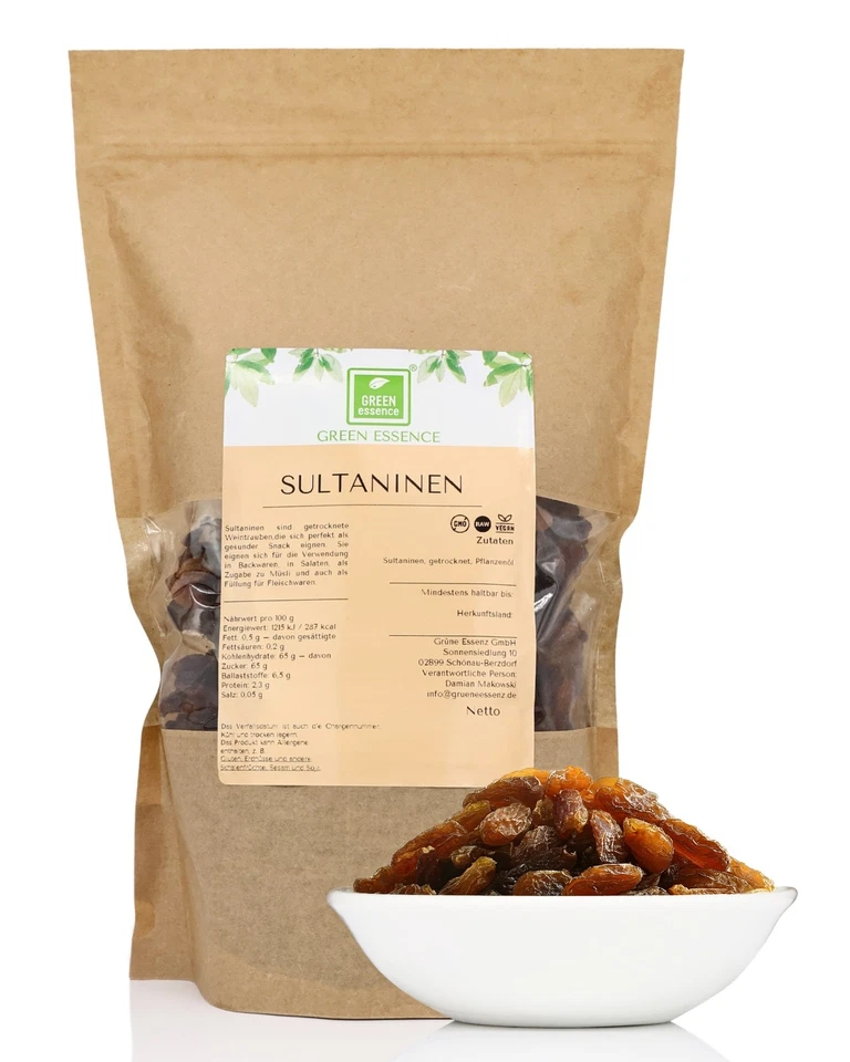 Sultaninen ungeschwefelt 1kg von der Grünen Essenz - Sultaninen zum Backen - Ros - Bild 1 von 4