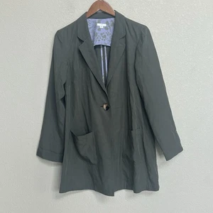 J. Jill Women’s M Olive Green Lyocell Linen Long Blazer Jacket Floral Lining - Picture 1 of 6