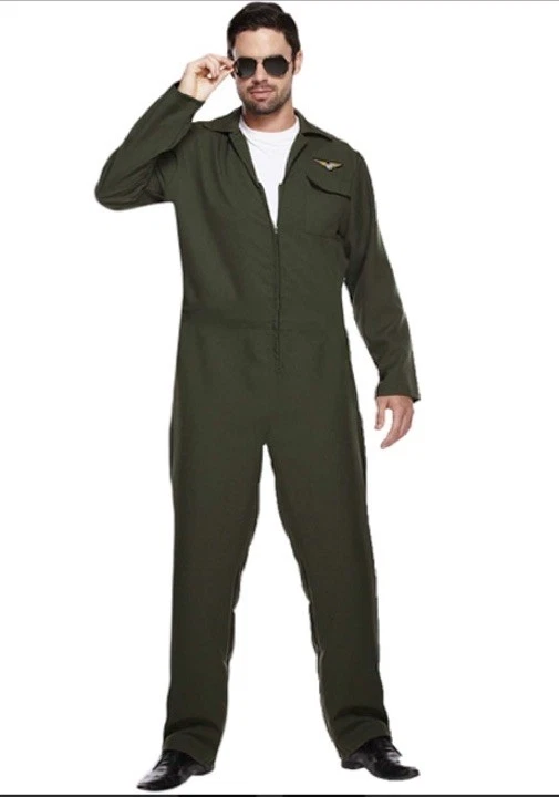 Hombres Disfraz de Piloto Conjunto Adulto Top Traje de Vuelo Aviador Años 80 Vestido Elegante Uniforme Foto 1 de 1