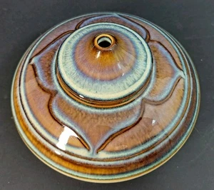 Bill Campbell Studio Art Pottery Oil Lamp Blue Tan Brown Drip Glaze - Imagen 1 de 7