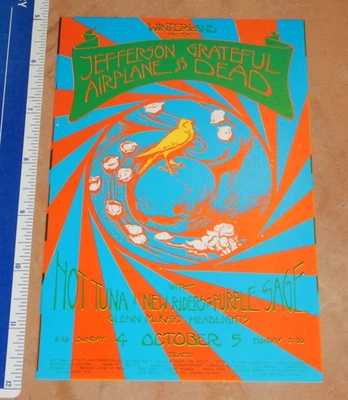 1970 GRATEFUL DEAD, JEFFERSON AIRPLANE - WINTERLAND CONCERT HANDBILL, SINGER AR - Image 1 of 2