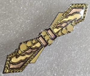 Vintage Gold Cream Colored Guilloche Enamel Art Deco style Bar Brooch - Picture 1 of 7