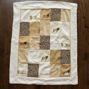 Glenna Jean Leopard Animal Tiger Patchwork Baby Crib Blanket Luxury Beige Brown - Picture 1 of 7
