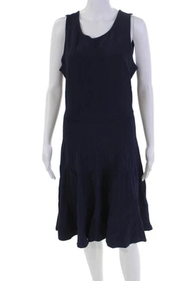 Розовый Tartan женщин ребристый без рукавов твердого линия платье темно-синий размер M - Изображение 1 из 4