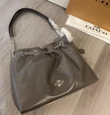 Bolso de hombro Coach Evelyn de cuero gris CCZ79 NUEVO CON ETIQUETAS Foto 1 de 4