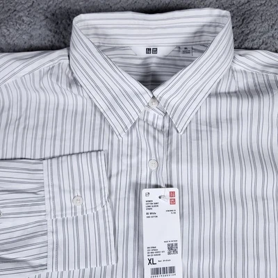 Nueva Camisa Uniqlo Algodón Rayas Mujer Grande Blanca Abotonada Manga Larga Nueva con Etiquetas Foto 1 de 4