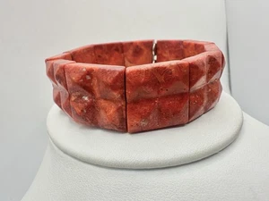 Vintage Barse 925 Apfel Koralle Schwamm Stretch Sterlingsilber Armband Quadrat Perle - Bild 1 von 11