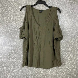 Torrid Women's Plus Size Olive Green Woven Cold Shoulder Top - Size 1 1X - Boho - Picture 1 of 8