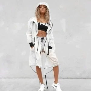Ivy Park White Sheer Raincoat Long Line Jacket Size Large - Picture 1 of 12