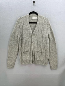 Vintage Sears Sportswear Mens Gray Cable Knit Fisherman Cardigan Sweater XL - Picture 1 of 7