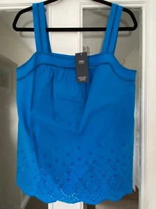 BNWT M & S BLUE SQUARE NECK BRODERIE ANGLAISE COTTON CAMISOLE TOP - SIZE 10!! - Picture 1 of 5