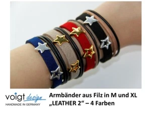 Armband LEATHER 2 Filz Magnetverschluss Gold Silber Stern Leder Geschenk Gr.M/XL - Bild 1 von 6
