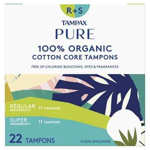 Tampax Pure 100% Organic Cotton Core Regular / Super Absorbency Tampons 22ct NIB - Picture 1 of 1