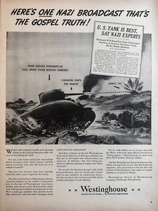 Westinghouse Research Laboratories 1943 anuncio impreso en blanco y negro, tanques de guerra de Estados Unidos - Imagen 1 de 1