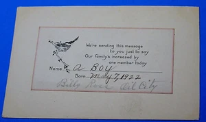 Vintage postcard birth announcement - Oil City, Pa - Billy Ross- 5/7/1922 - Picture 1 of 2