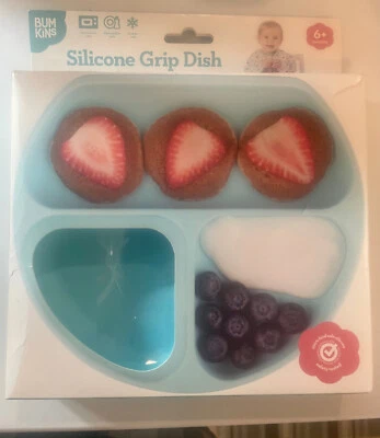 Plato dividido con agarre de silicona BUM KINS 100 % seguro para alimentos 6+ meses ¡NUEVO EN CAJA!  Foto 1 de 2