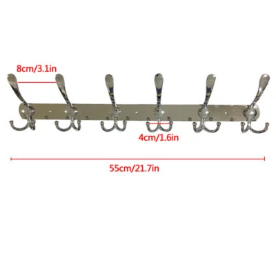 Clothes Coat Door Holder 6/18 Hooks Rack Hat Wall Hanger Rail Stainless Steel - Image 1 of 4