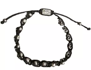 King Baby Studio 925 Sterling Silver 16 Skull & Black Rope Bracelet Drawastring - Picture 1 of 5