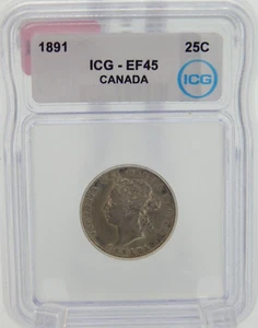 1891 CANADA QUARTER 25c TWENTY FIVE CENTS ICG EF45 (BT521) - Picture 1 of 6