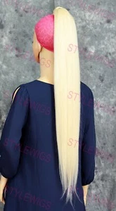 35" Heat OK Mezcla de Cabello Humano Clip en Envoltura Extensiones Cola de Pony Luz Rubia EVHD - Imagen 1 de 4