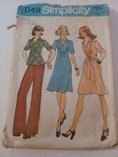 Vintage 1970s Simplicity 7049 Sewing Pattern Size 6 & 8 Dress Top Pants