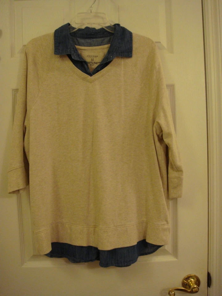 Women's Sonoma Life + Style Layered Look Sweater Tunic Top Cream/Blue Size 1X - Image 1 of 4