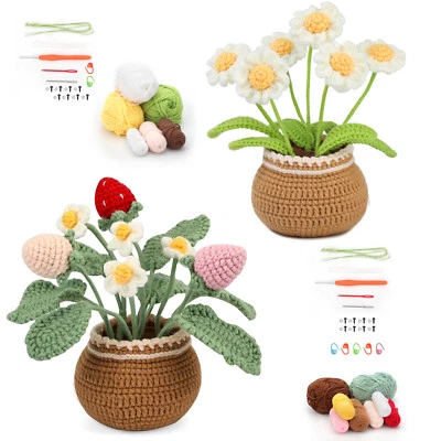 REDTAGTOWN Crochet Kit for Beginners Handmade Daisy Strawberry Potted Crochet Knitting Kit